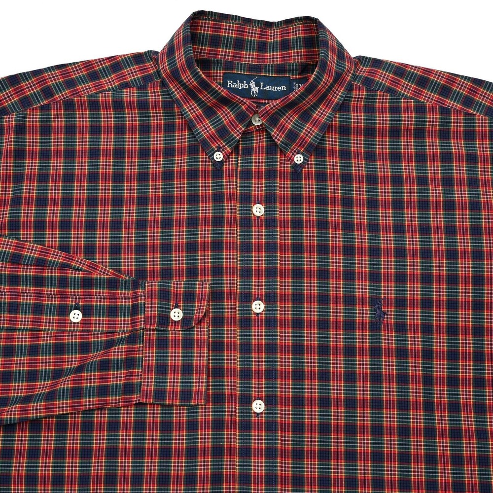 Vintage Polo‎ Ralph Lauren Mens Blake Fit Shirt Medium Plaid Long Sleeve Preppy